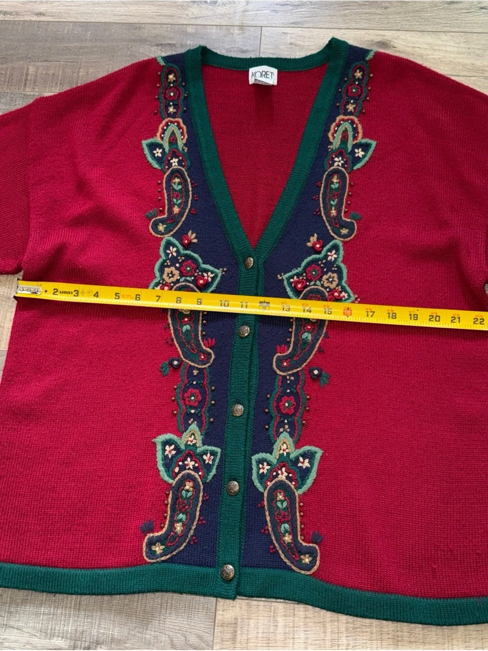 Koret 1X Red Embroidered V-Neck Cardigan Sweater